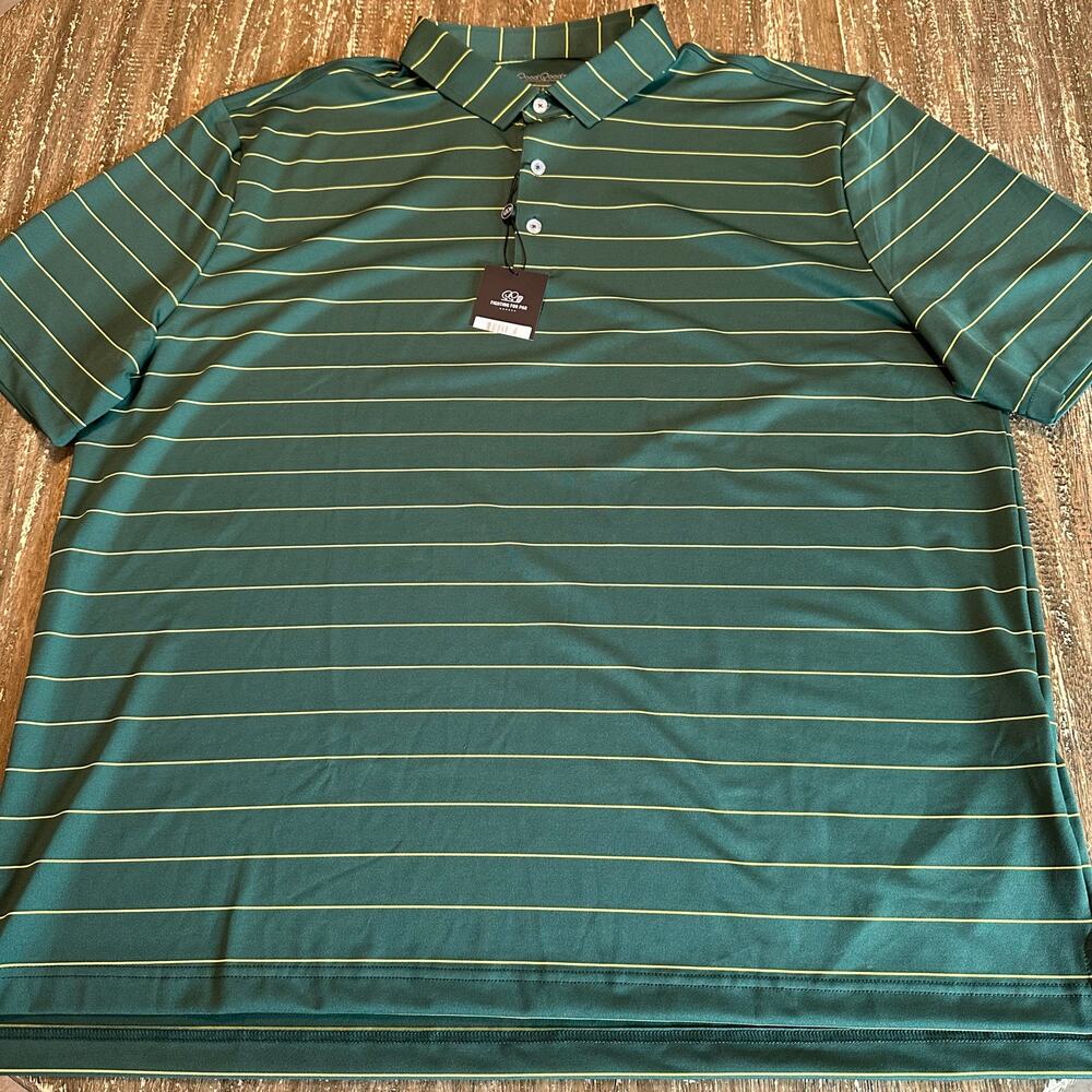 NWT Good Good Golf Performance Golf Polo Shirt Stripes Green Men’s Size 2XL
